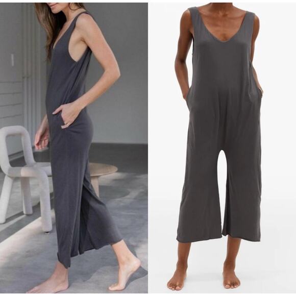 LUNYA V-Neck Organic Pima Cotton Sleeveless Jumpsuit Romper Gray Sz Medium - Picture 1 of 10